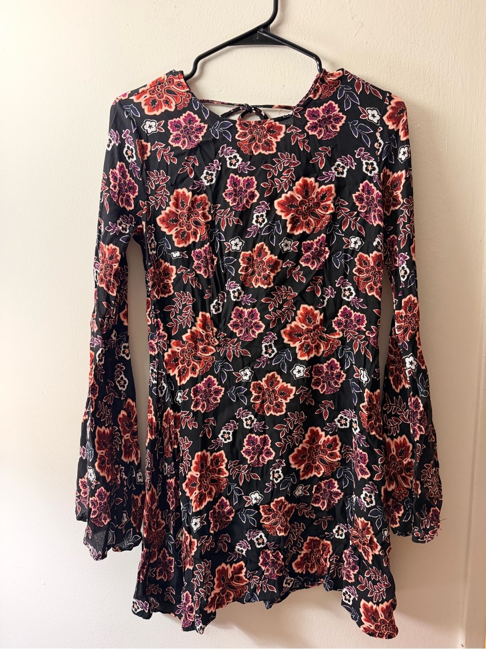 Boho Whimsigoth Floral Bell Sleeve Mini Dress Size M